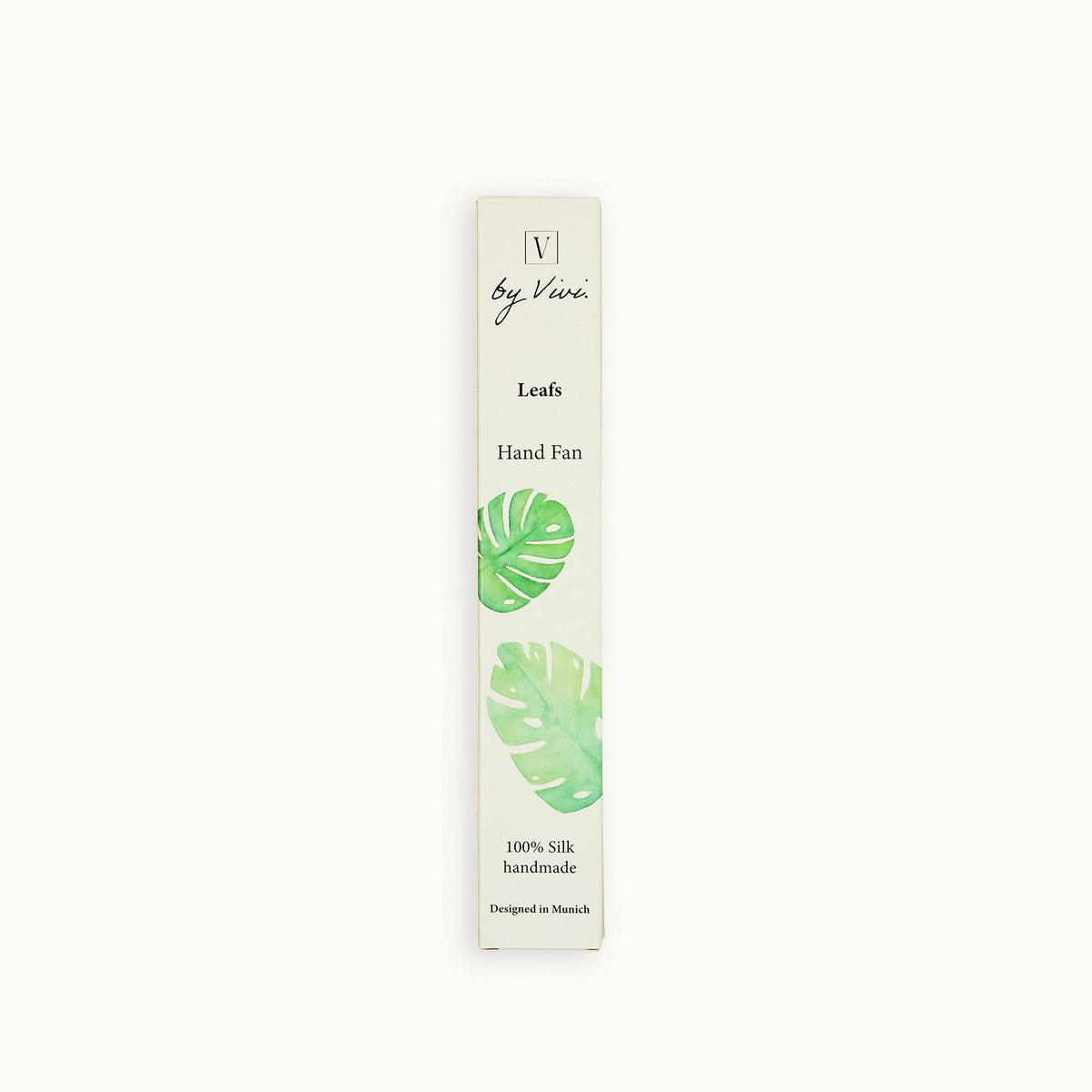 Verpackung für Seidenhandfächer „Leaves“ von by ViVi, mit Blattmotiv