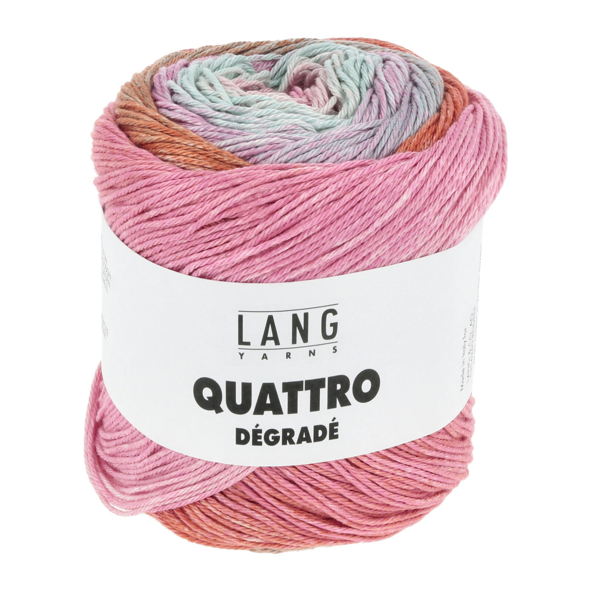 Knäuel Wolle mit Farbverlauf von Rosa zu Mint und zartem Apricot