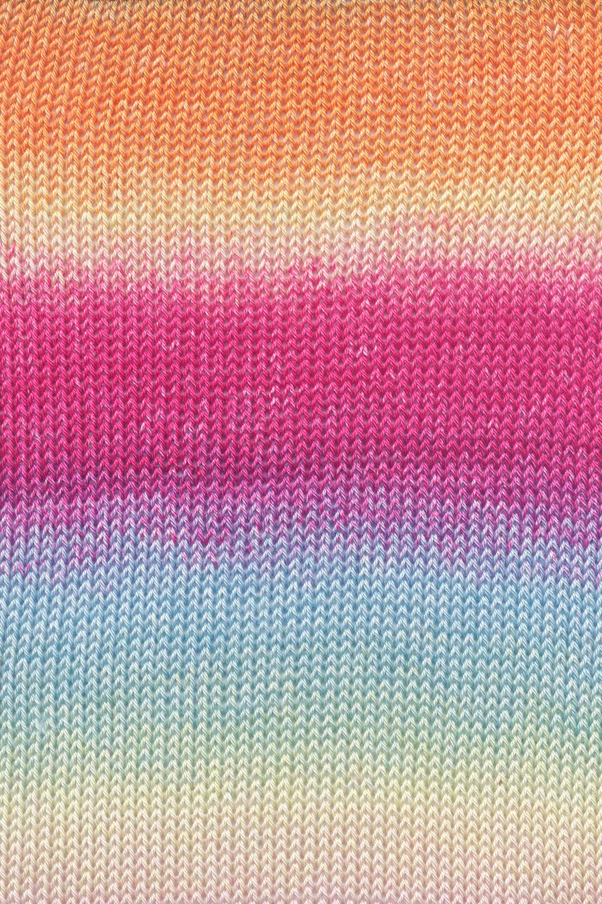 Strickstoff mit Farbverlauf: Orange, Pink, Flieder, Blau und Grün