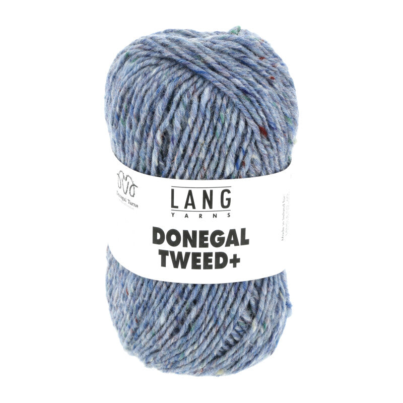 Wollgarn-Knäuel Donegal Tweed+ in stahlblau meliert mit farbigen Einschlüssen