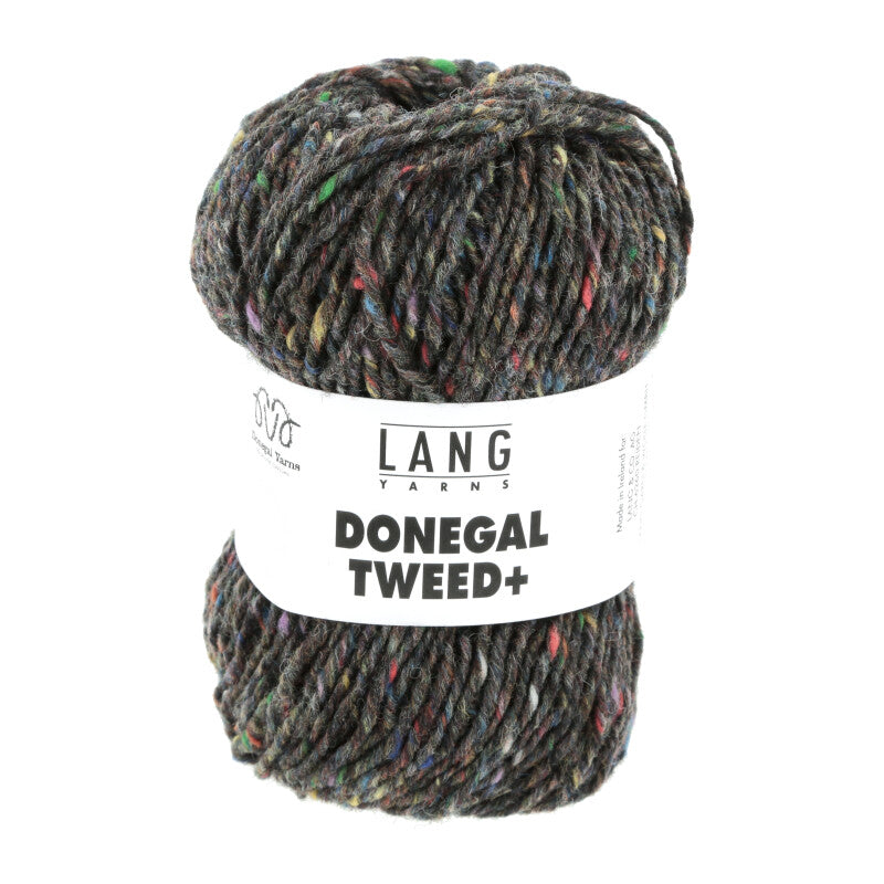Wollgarn-Knäuel Donegal Tweed+ in anthrazit dunkelgrau meliert mit bunten Akzenten