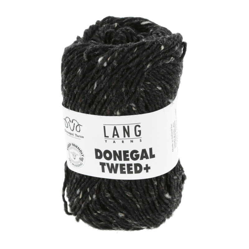 Lang Yarns Donegal Tweed+ Garnknäuel, dunkelgrau meliert mit Etikett