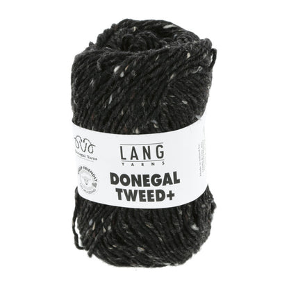 Lang Yarns Donegal Tweed+ Garnknäuel, dunkelgrau meliert mit Etikett