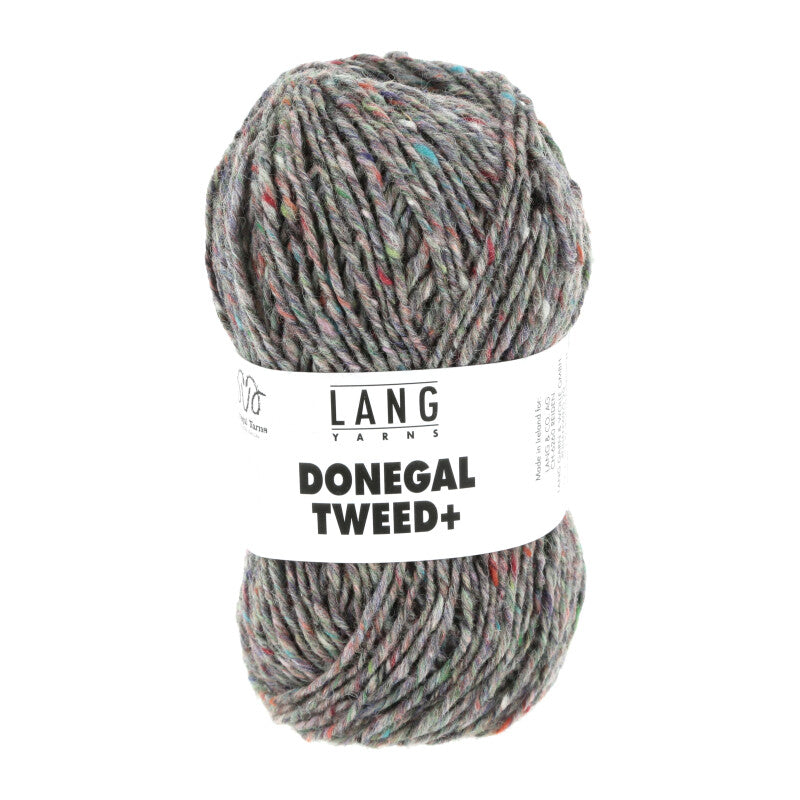 Wollgarn-Knäuel Donegal Tweed+ in grau meliert mit mehrfarbigen Sprenkeln