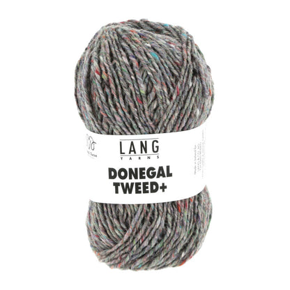 Wollgarn-Knäuel Donegal Tweed+ in grau meliert mit mehrfarbigen Sprenkeln