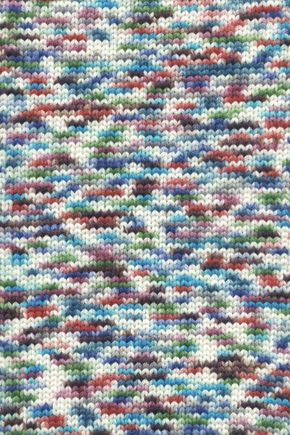 Strickstoff mit Rippenmaschen, mehrfarbig in Blau, Braun, Rosa und Weiß