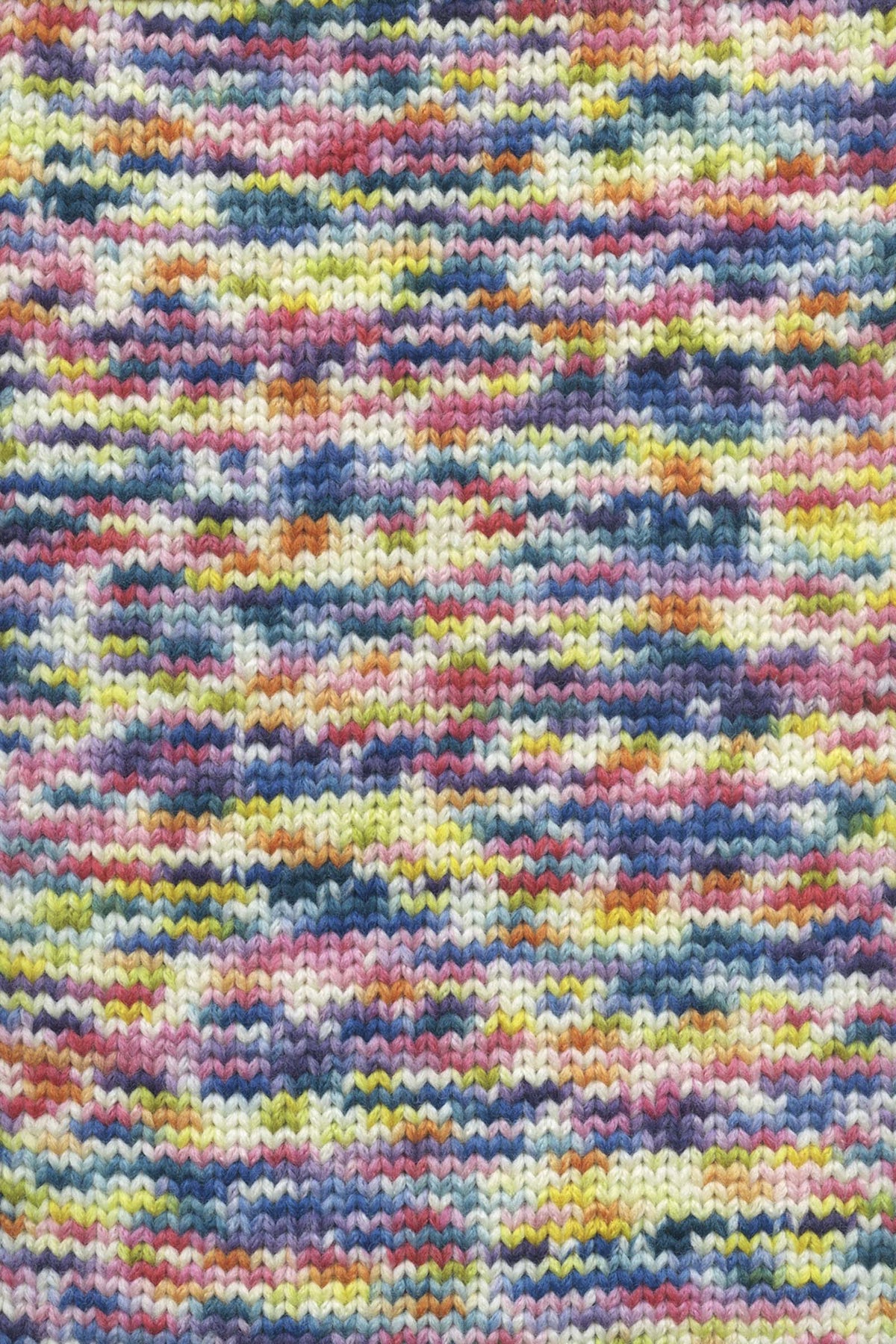 Strickstoff mit Rippenmaschen, mehrfarbig in Gelb, Blau, Lila und Pink