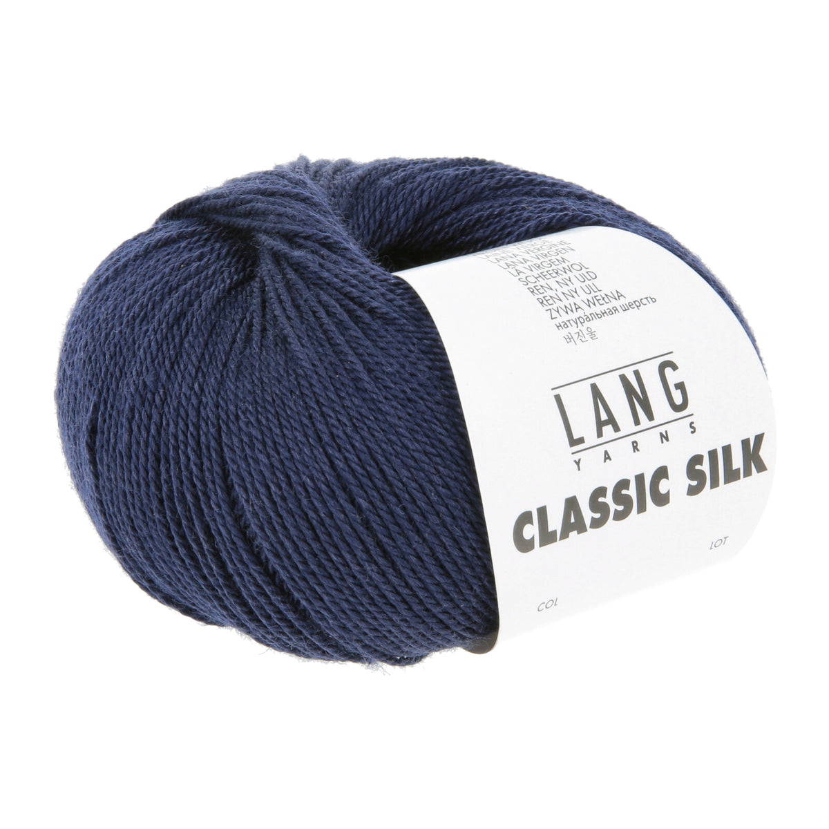 Garnknäuel aus dunkelblauer Seide mit Label