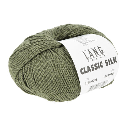 Garnknäuel aus olivgrüner Seide mit Label