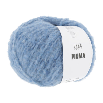 Wollgarn Lang Yarns Piuma, mittelblaues Knäuel mit Etikett