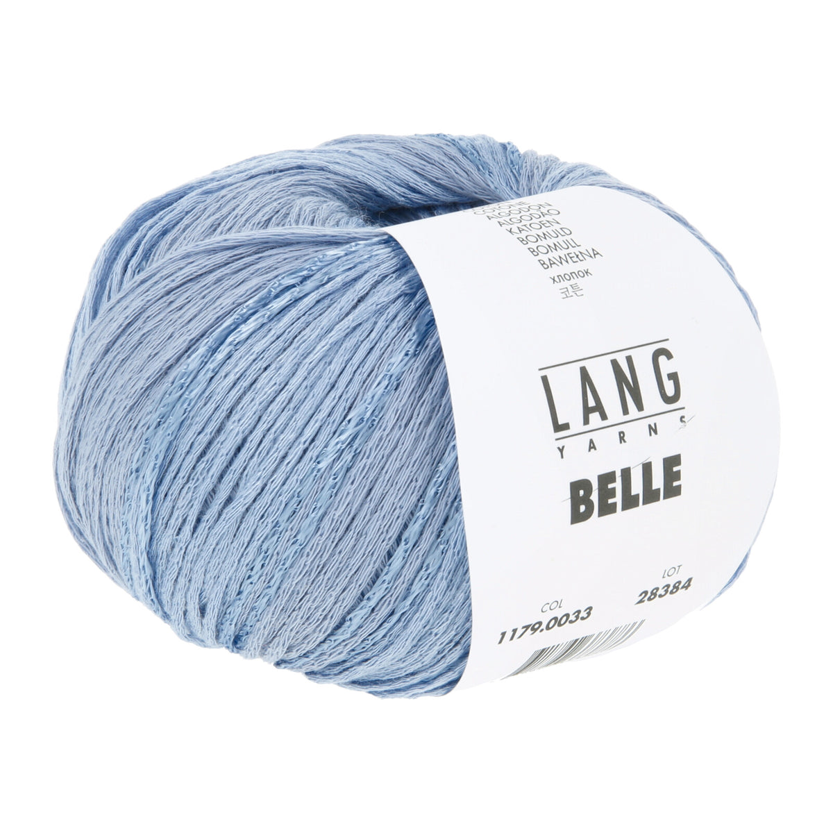 Lang Yarns BELLE Garnknäuel in Hellblau mit Etikett
