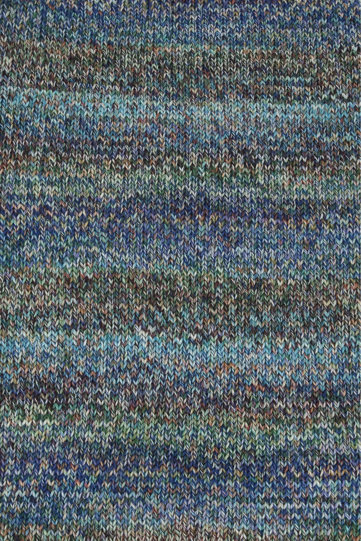Strickmuster-Stoffprobe des Lang Yarns Prisma-Garns: meliert aus Blau, Braun und Grün