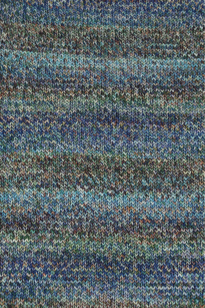 Strickmuster-Stoffprobe des Lang Yarns Prisma-Garns: meliert aus Blau, Braun und Grün