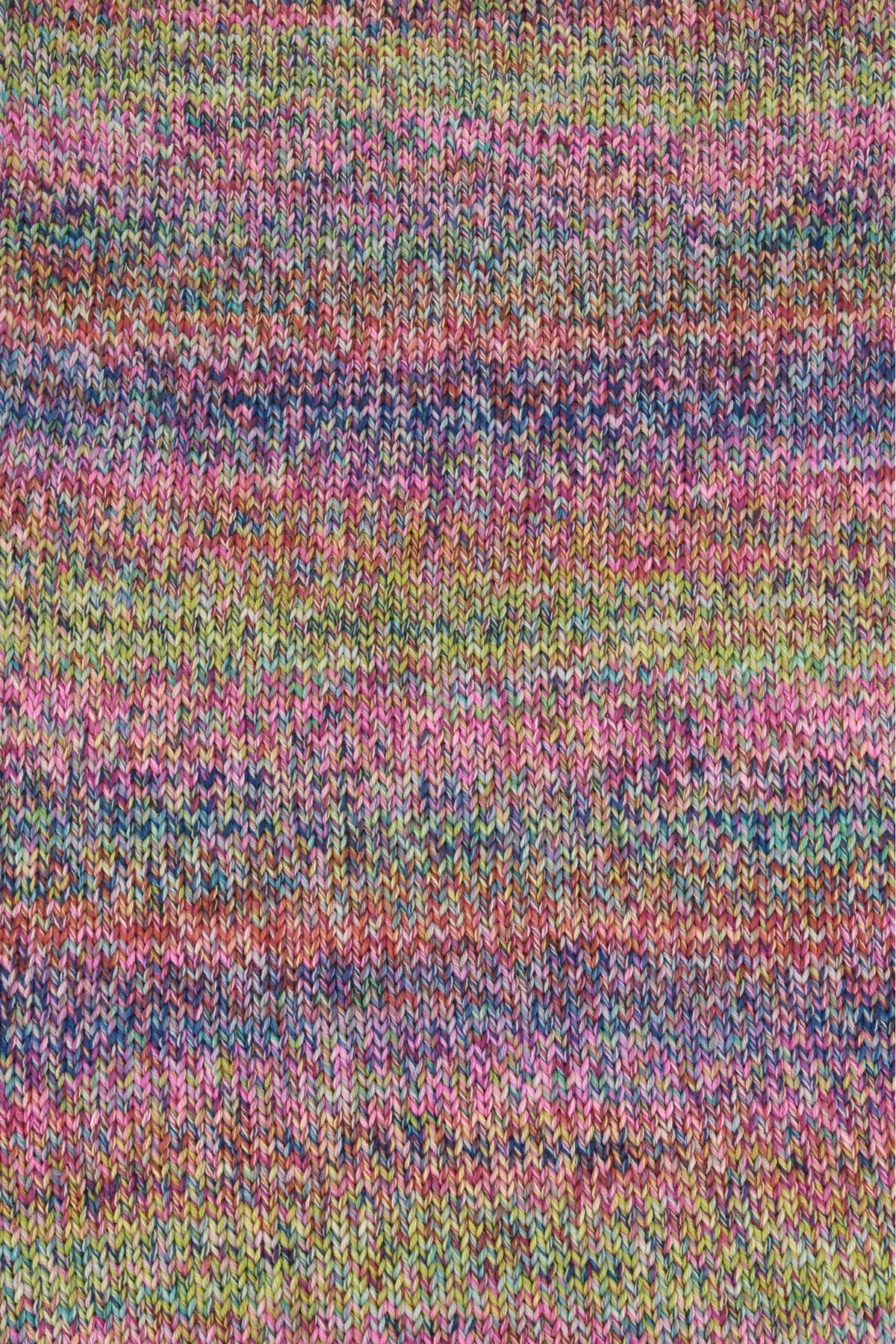 Strickmuster-Stoffprobe des Lang Yarns Prisma-Garns: bunt meliert in Pink, Lila, Grün und Gelb