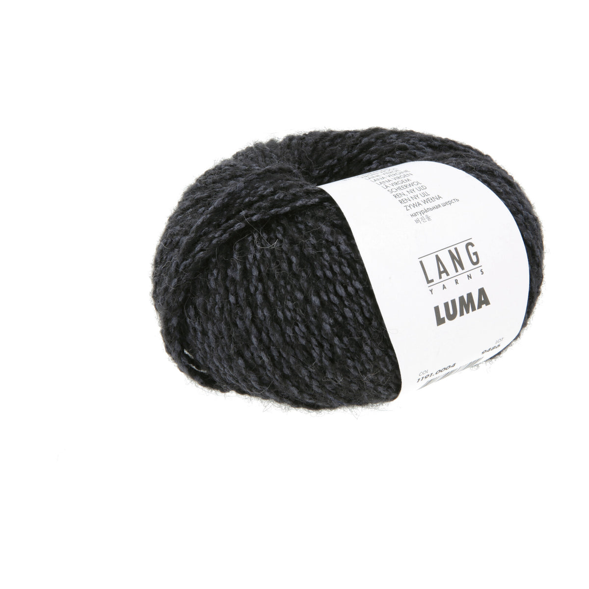 Schwarzes Lang Yarns Luma Wollgarn, Knäuel mit Label