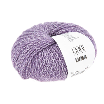 Lavendelfarbenes Wollgarn-Knäuel von Lang Yarns Luma mit Label
