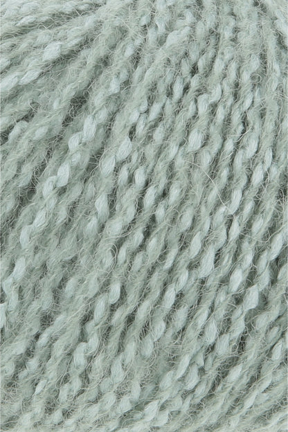Lang Yarns Luma Wollgarn, Nahaufnahme Struktur, grau-grün