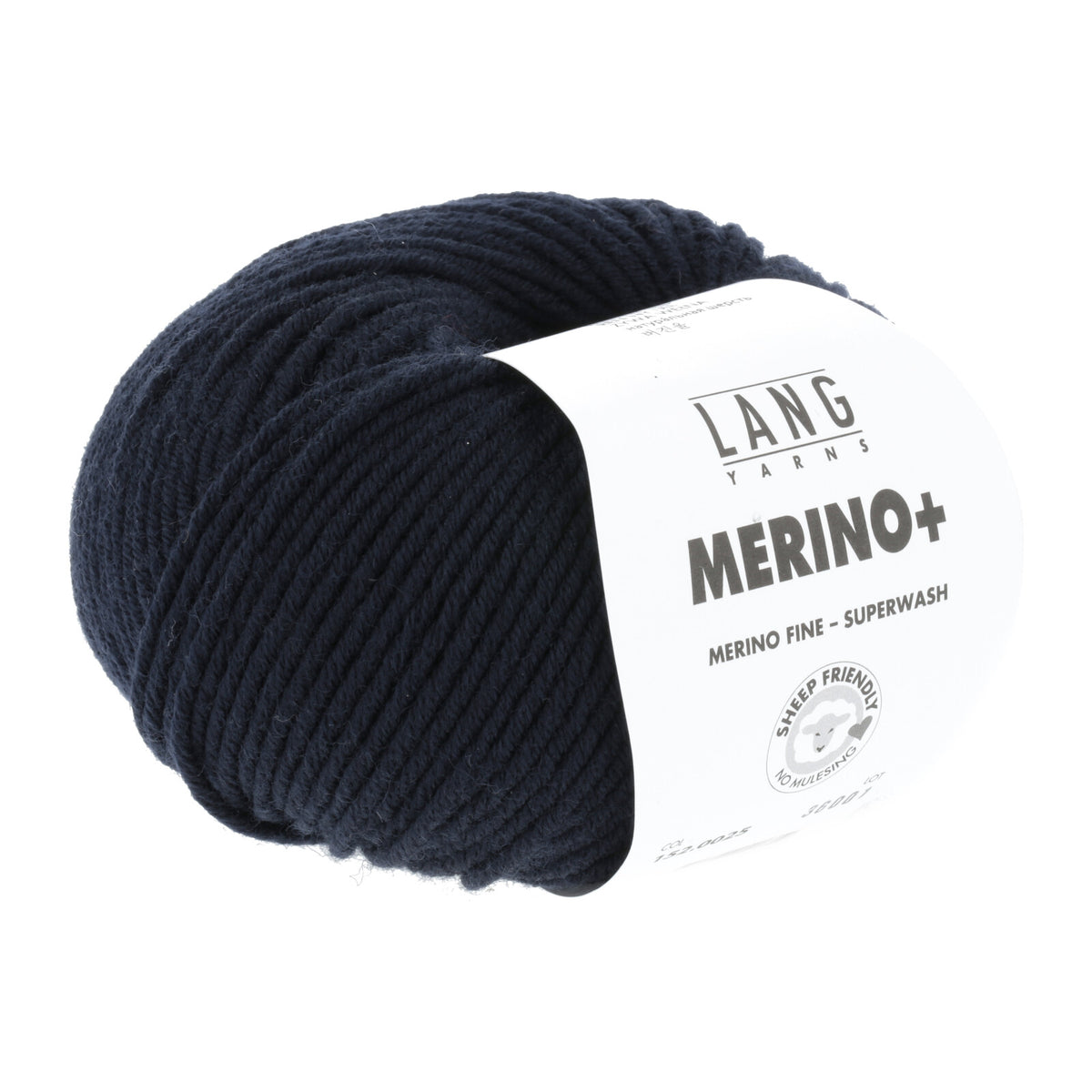 Merino-Garnknäuel, dunkelblau, mit weißem Label