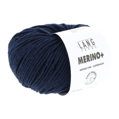 Merino-Garnknäuel, navyblau, mit weißem Label