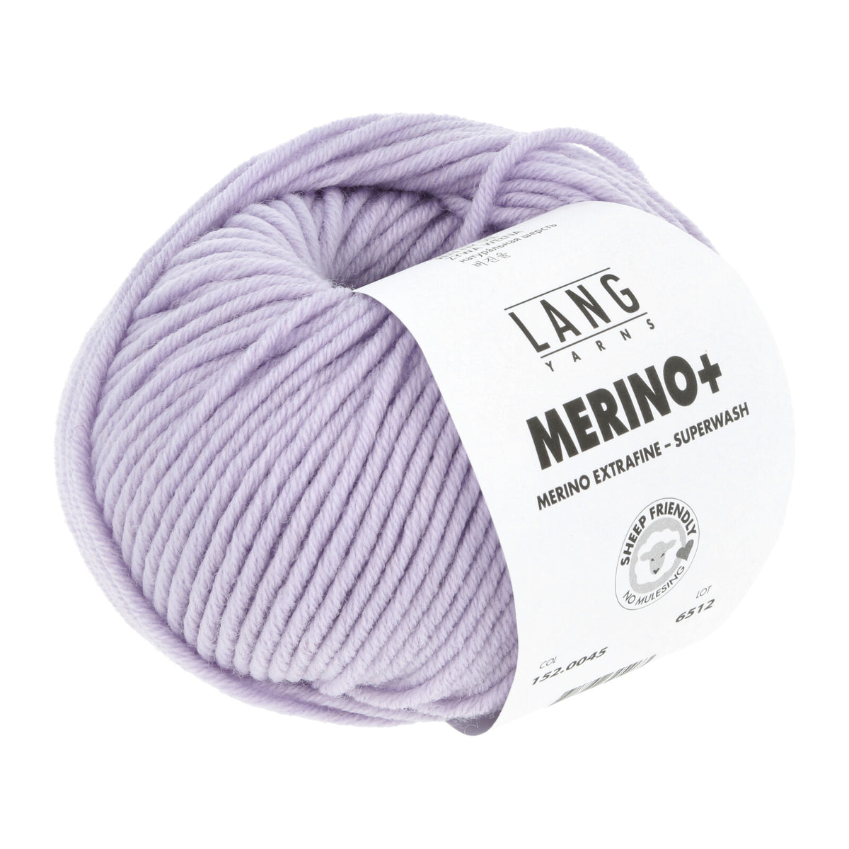 Merino-Garnknäuel, helllila, mit weißem Label