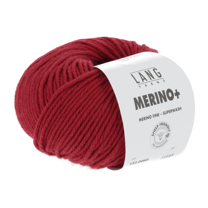 Merino-Garnknäuel, rot, mit weißem Label