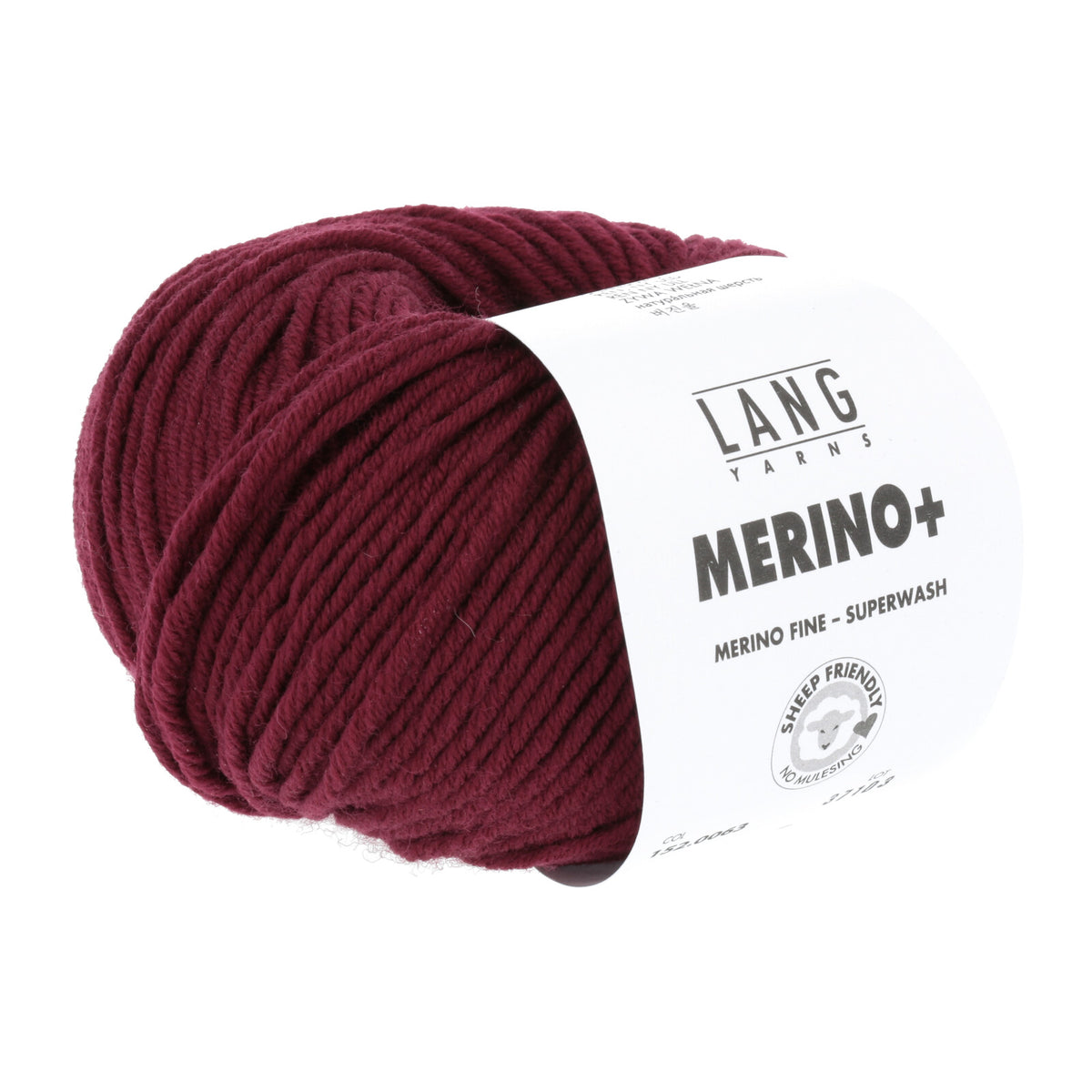 Merino-Garnknäuel, bordeauxrot, mit weißem Label