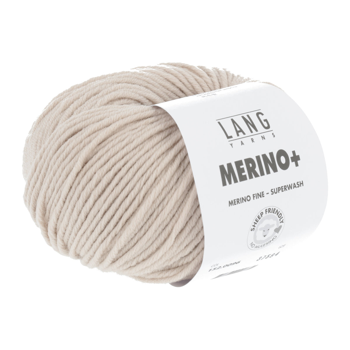 Merino-Garnknäuel, beiger Ton, mit weißem Label