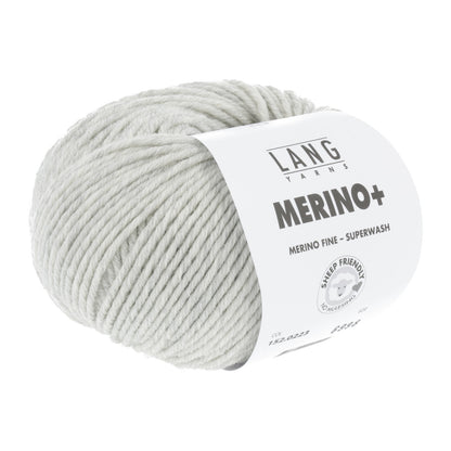 Merino-Garnknäuel, hellgrau, mit weißem Label