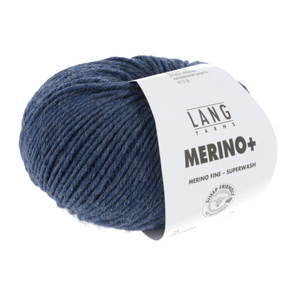 Merino-Garnknäuel, dunkelblau, mit weißem Label