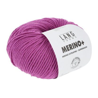Merino-Garnknäuel, violett, mit weißem Label
