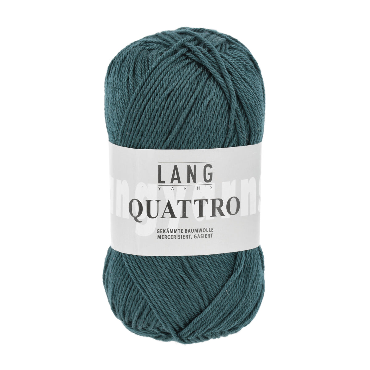 Wollgarn Lang Yarns Quattro als dunkelgrünes Knäuel