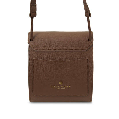 Beuteltasche aus braunem Echtleder mit vorderer Tasche und zwei verstellbaren Schulterriemen