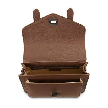 Islander Medium-Satchel geöffnet: braunes Innenfach mit Metallverschluss oben