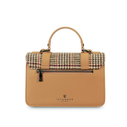 Islander Medium-Satchel mit beigem Harris-Tweed-Mix und Echtleder in Hellbraun