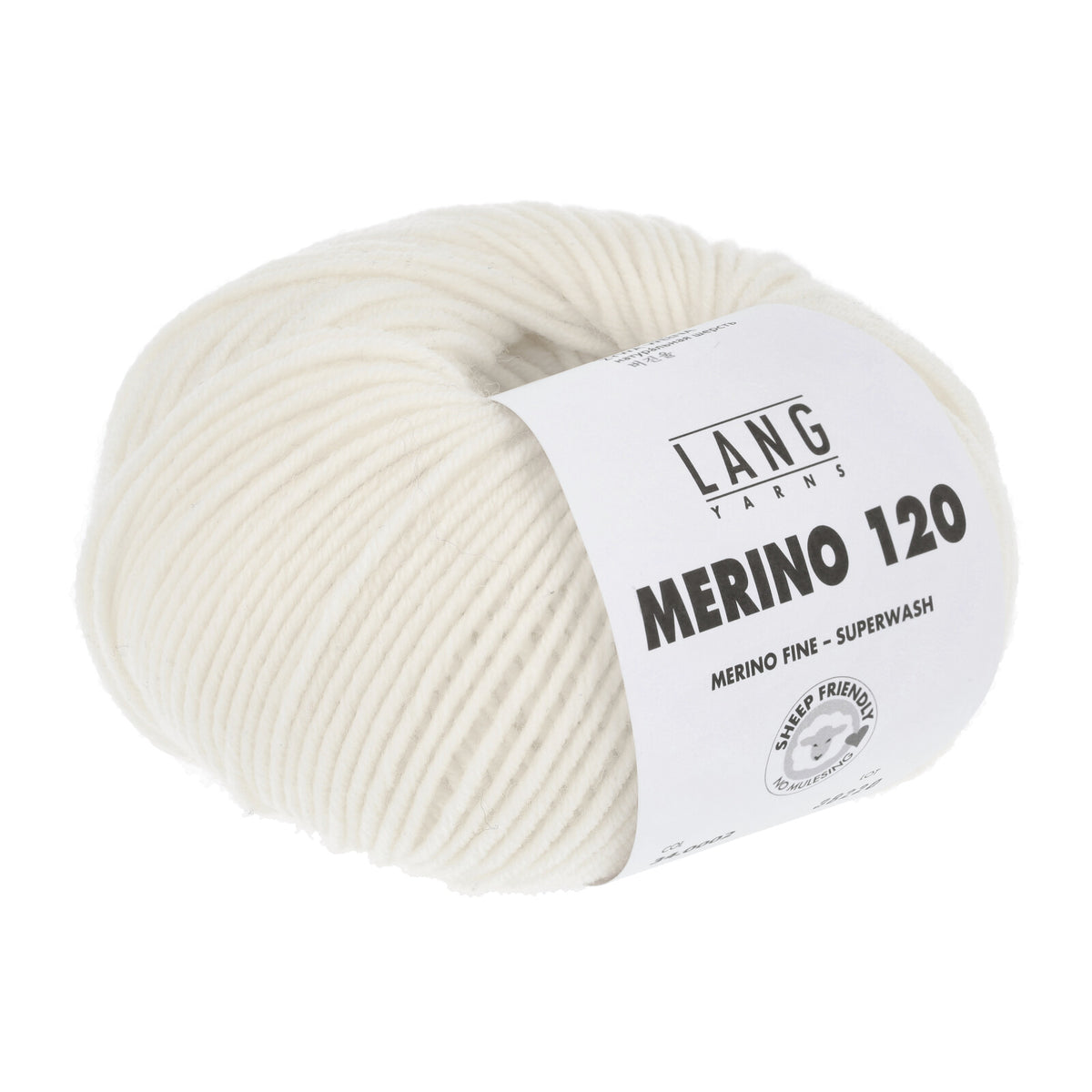 Merino 120 Wollgarn-Knäuel, offwhite/creme mit Label