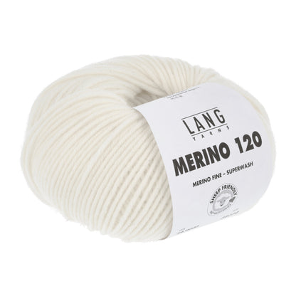 Merino 120 Wollgarn-Knäuel, offwhite/creme mit Label