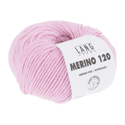 Merino 120 Wollgarn-Knäuel, rosé/hellrosa mit Label