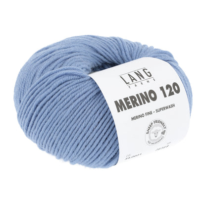 Merino 120 Wollgarn-Knäuel, hellblau mit Label