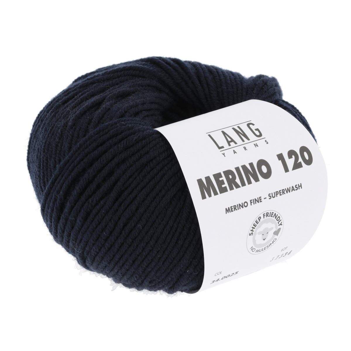 Merino 120 Wollgarn-Knäuel, dunkelblau mit Label