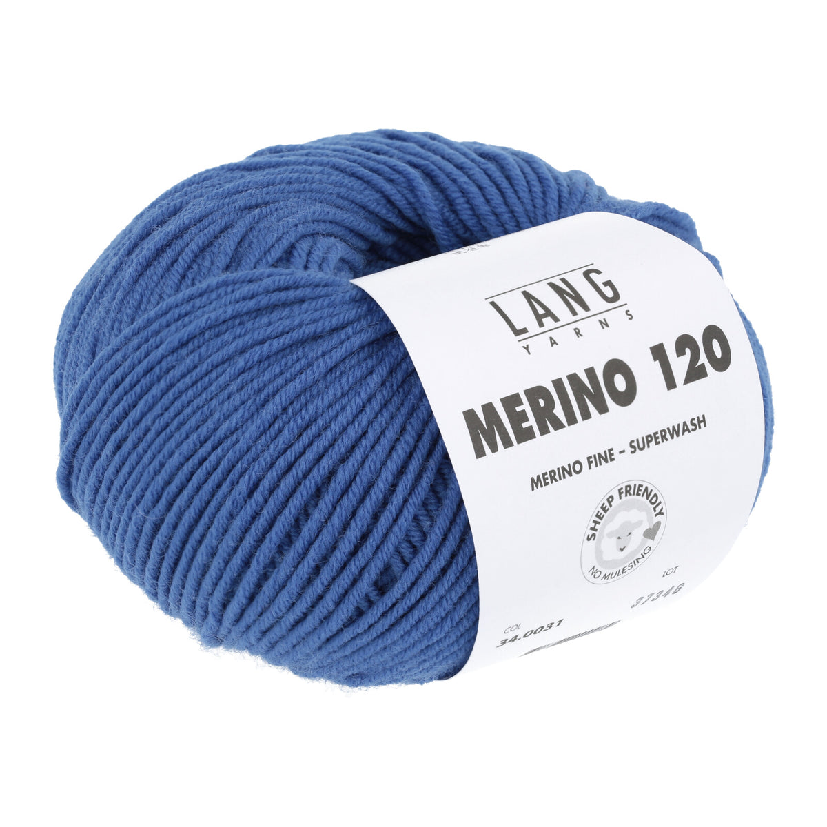 Merinowollgarn, Superwash, kräftiges Blau, Knäuel mit Label