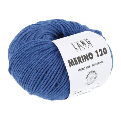 Merinowollgarn, Superwash, kräftiges Blau, Knäuel mit Label