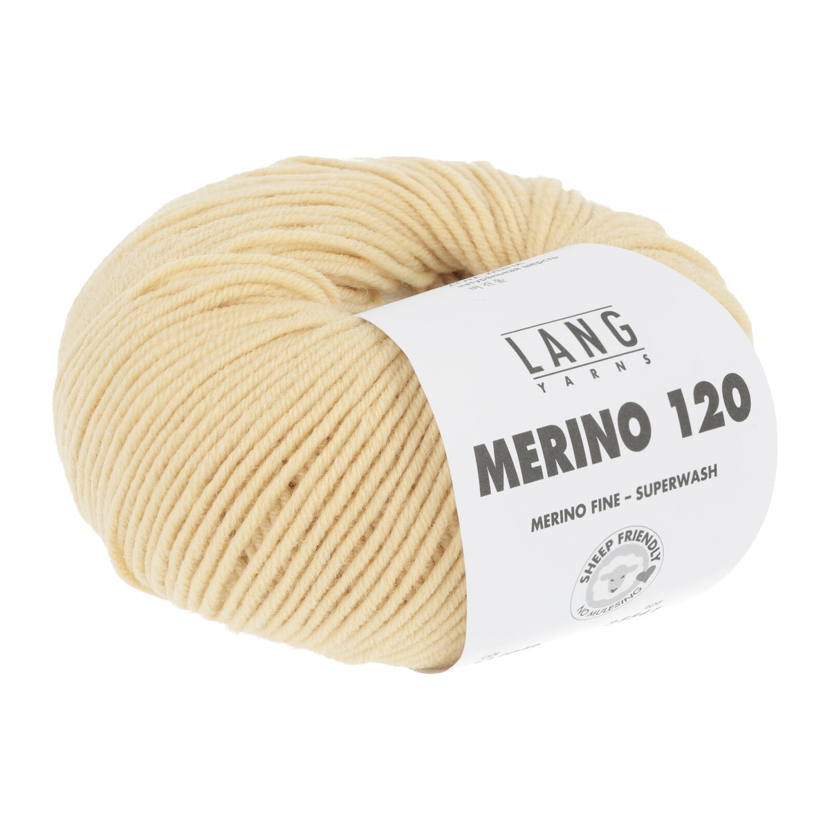 Merino 120 Wollgarn-Knäuel, cremefarben mit Label