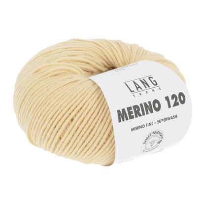 Merino 120 Wollgarn-Knäuel, cremefarben mit Label