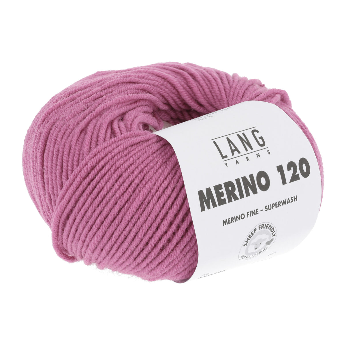 Merinowolle (Lang Yarns) als Knäuel, rosé, mit Wickelband-Label