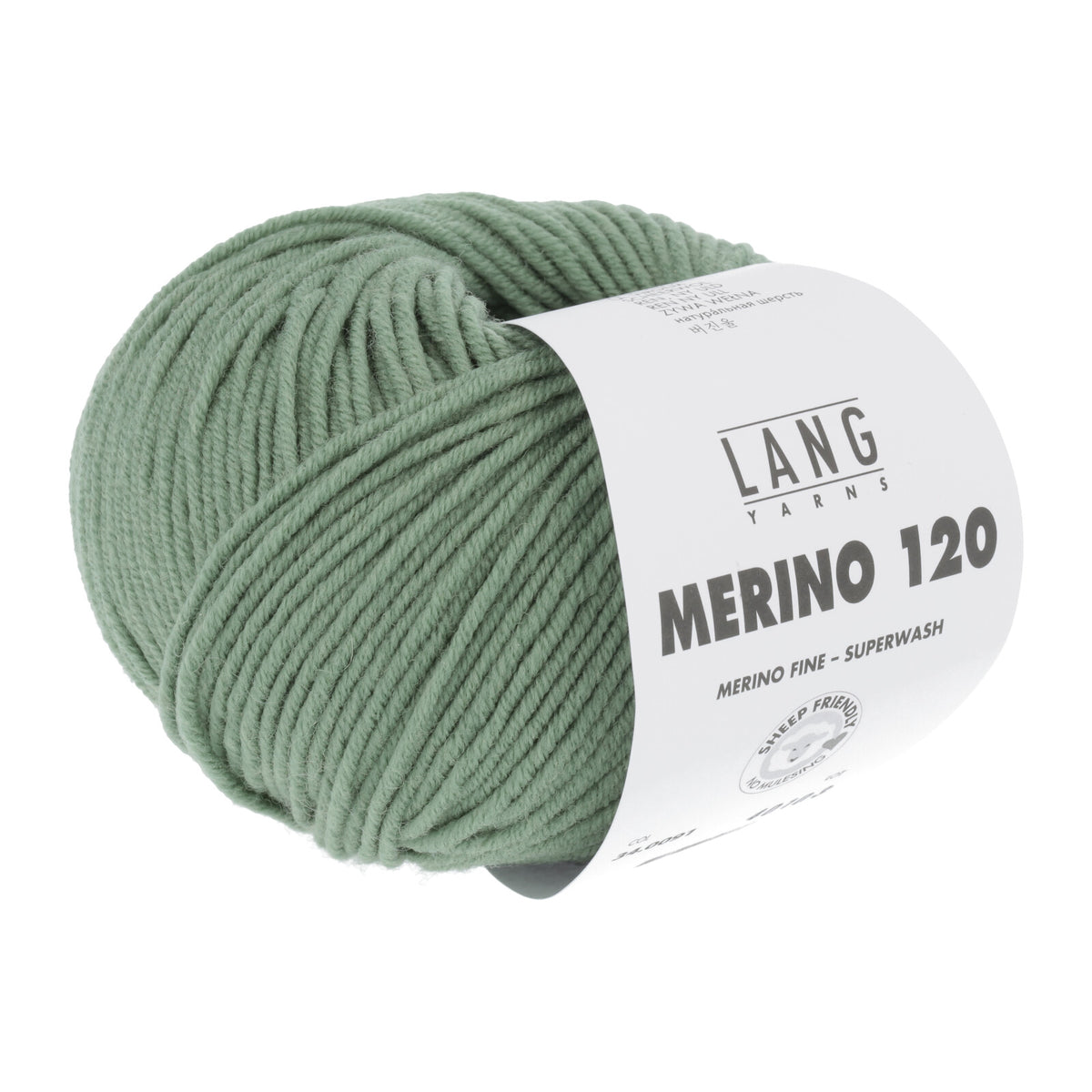 Merino 120 Wollgarn-Knäuel, grün meliert mit Label
