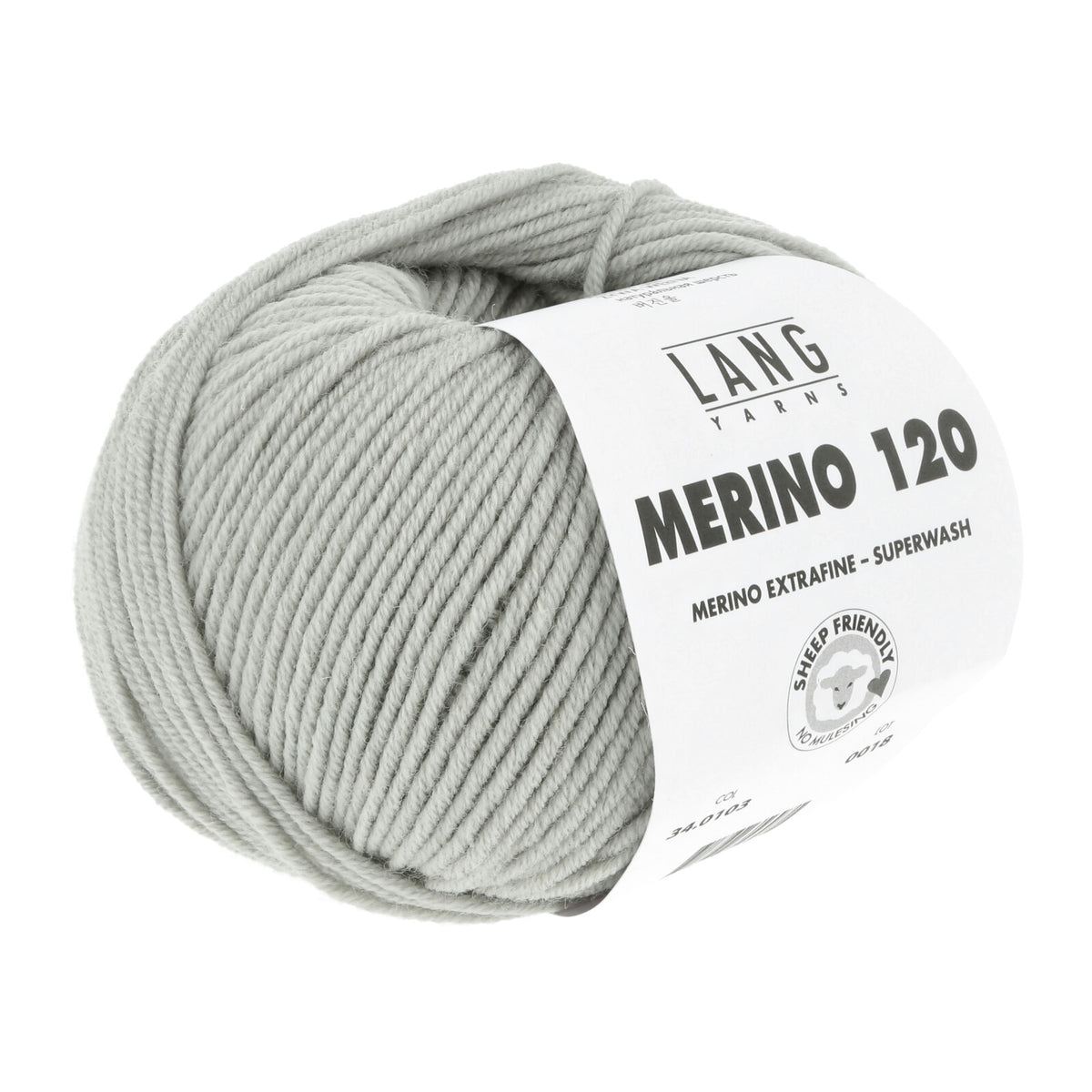 Merinowollgarn, Superwash, hellgrau, Knäuel mit Label