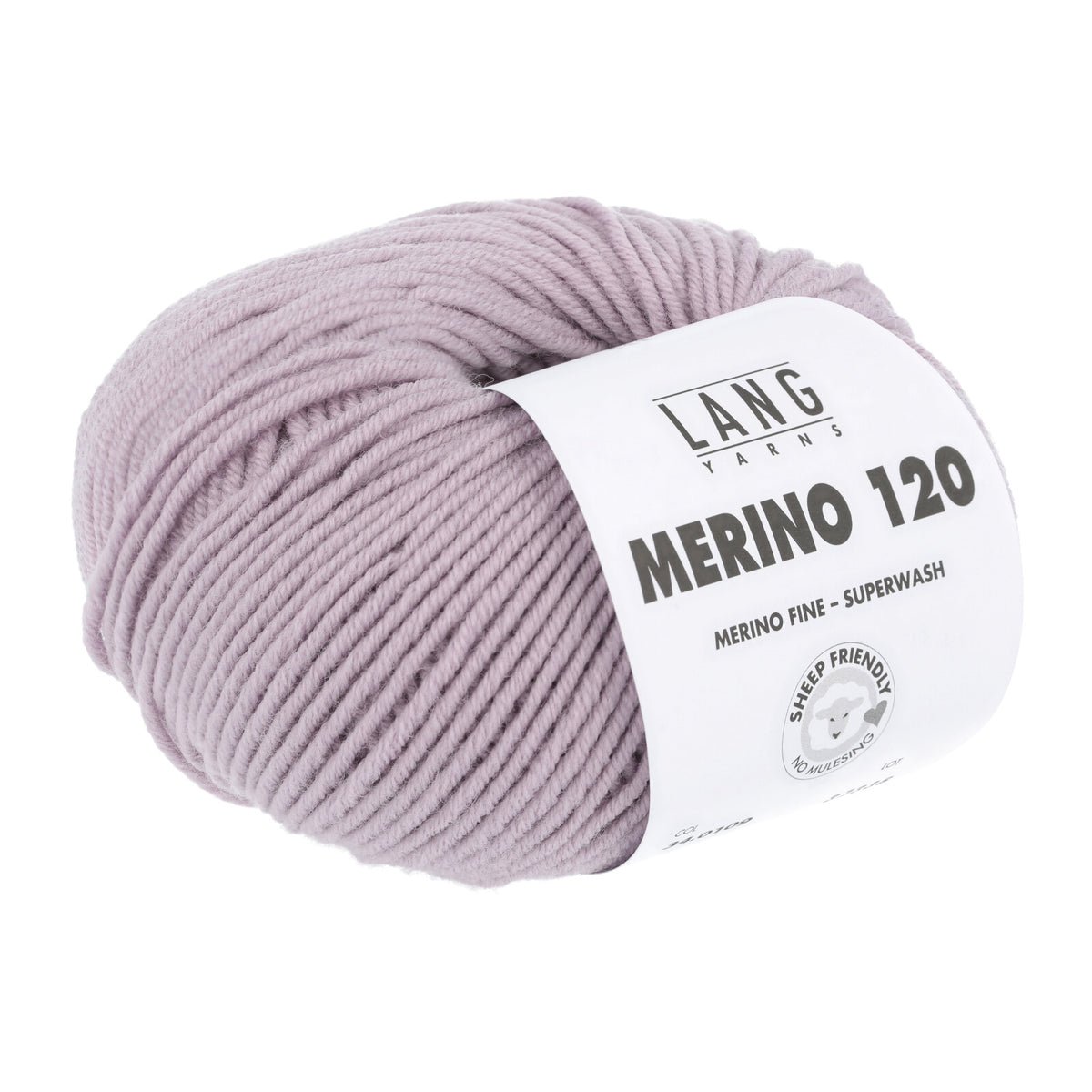 Merino 120 Wollgarn-Knäuel, helllila mit Label