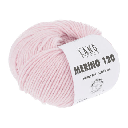 Merino 120 Wollgarn-Knäuel, hellrosa meliert mit Label