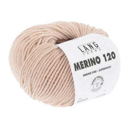 Merino 120 Wollgarn-Knäuel, beige mit Label
