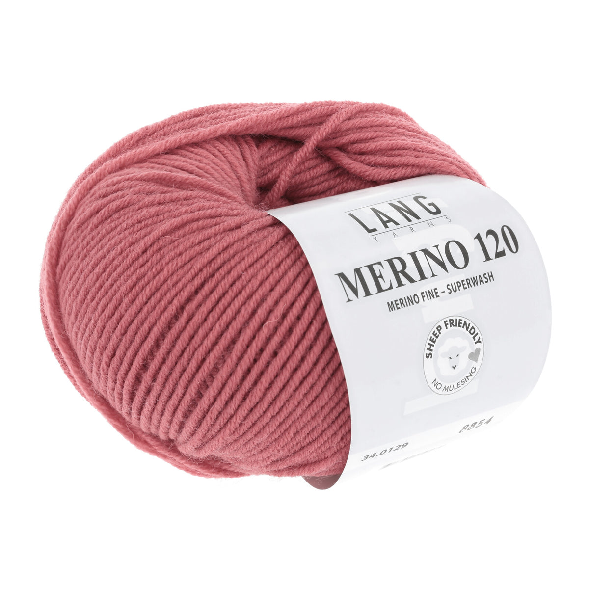 Merinowollgarn, Superwash, rosé meliert, Knäuel mit Label